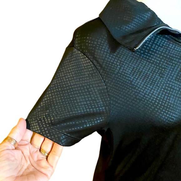 Izod Black Embossed Geo Print Zip Polo Shirt - Picture 3 of 5